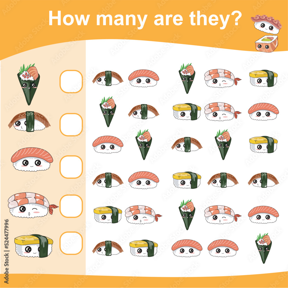 How many are they worksheet. Educational printable math worksheet. Counting how many similar images. Vector illustration. How many are they worksheet. Educational printable math worksheet. Counting how many similar images. Vector illustration.