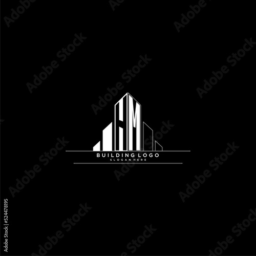 HM initial monogram logo for real estate with building style