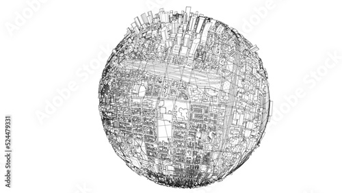 3d city sphere. Vector rendering of 3d
