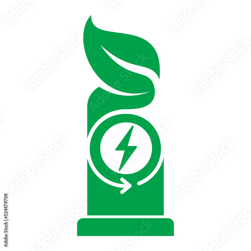Green leaf with plug electric icon. Ev Green hybrid vehicles charging point Vector illustration