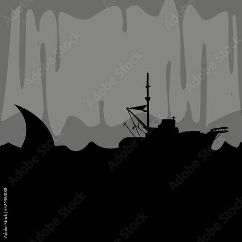 Shark fin chasing boat