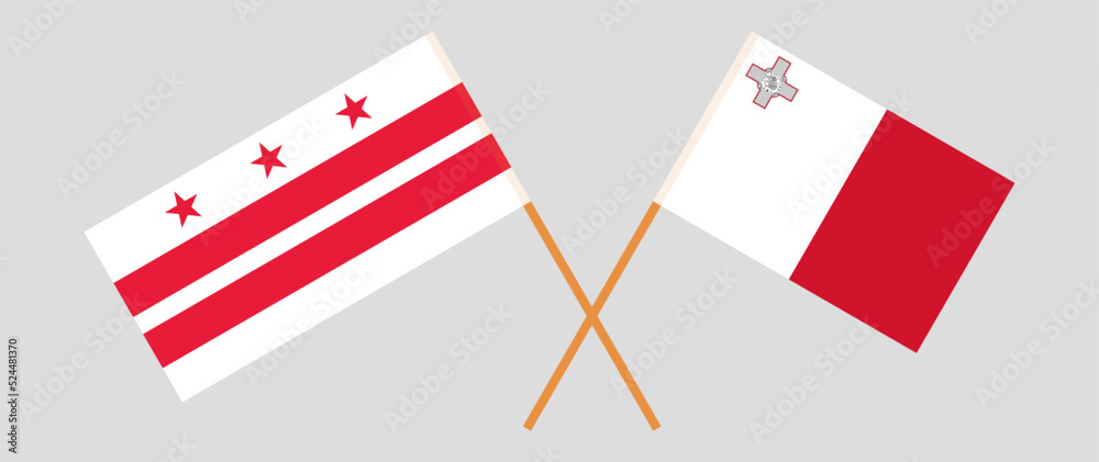 Crossed flags of the District of Columbia and Malta. Official colors. Correct proportion Crossed flags of the District of Columbia and Malta. Official colors. Correct proportion