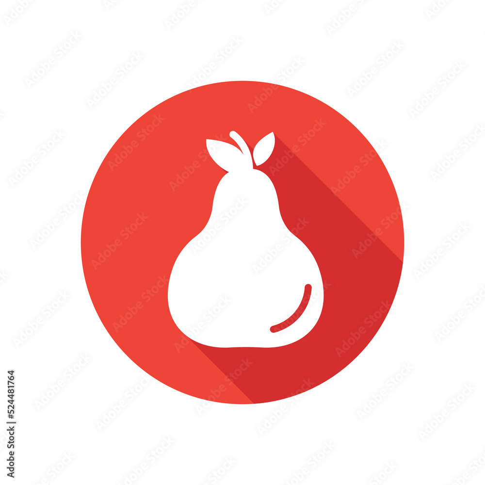 Button circle with pear icon in red color. Vector illustration. Button circle with pear icon in red color. Vector illustration.
