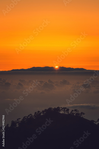 Sunset above La Palma island above the clouds