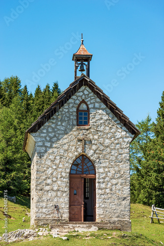 Small Church or Chapel called Almkapelle Maria Schnee (Our Lady of the Snow), Italy-Austria border, Feistritz an der Gail municipality, Osternig peak, Carinthia, Julian Alps, Austria, central Europe.
