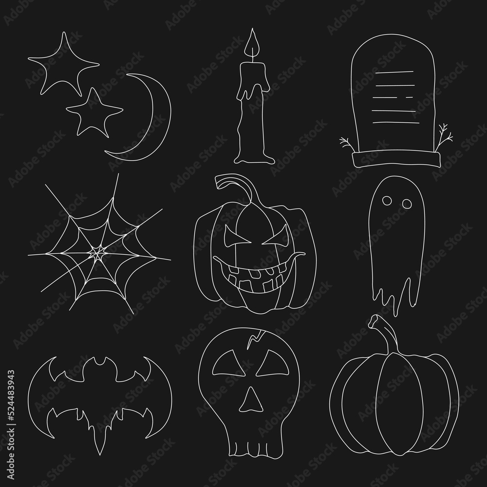 Vector halloween icons. Doodle halloween vector background