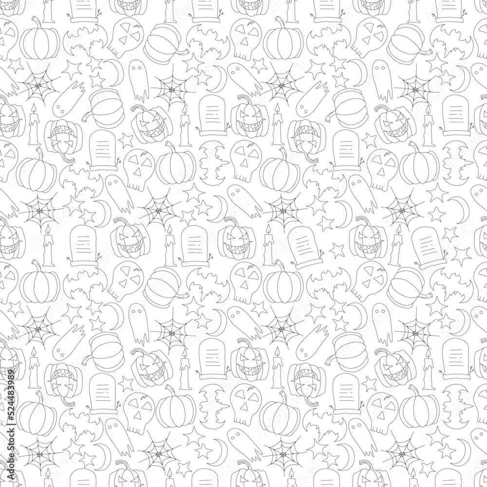 Seamless halloween pattern. Doodle vector halloween background