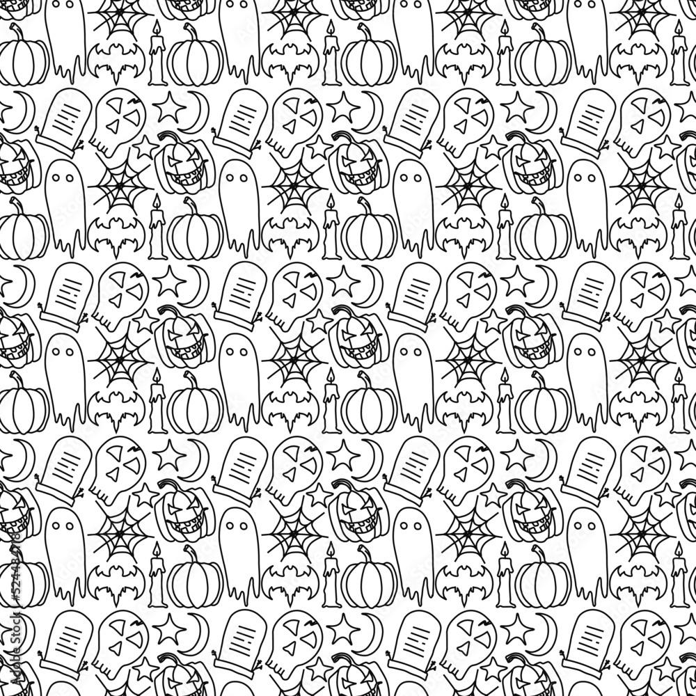 Seamless halloween pattern. Doodle vector halloween background