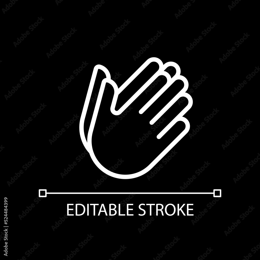 Hand holding something pixel perfect white linear icon for dark theme. Space between palms. Gesture language. Thin line illustration. Isolated symbol for night mode. Editable stroke. Arial font used Hand holding something pixel perfect white linear icon for dark theme. Space between palms. Gesture language. Thin line illustration. Isolated symbol for night mode. Editable stroke. Arial font used