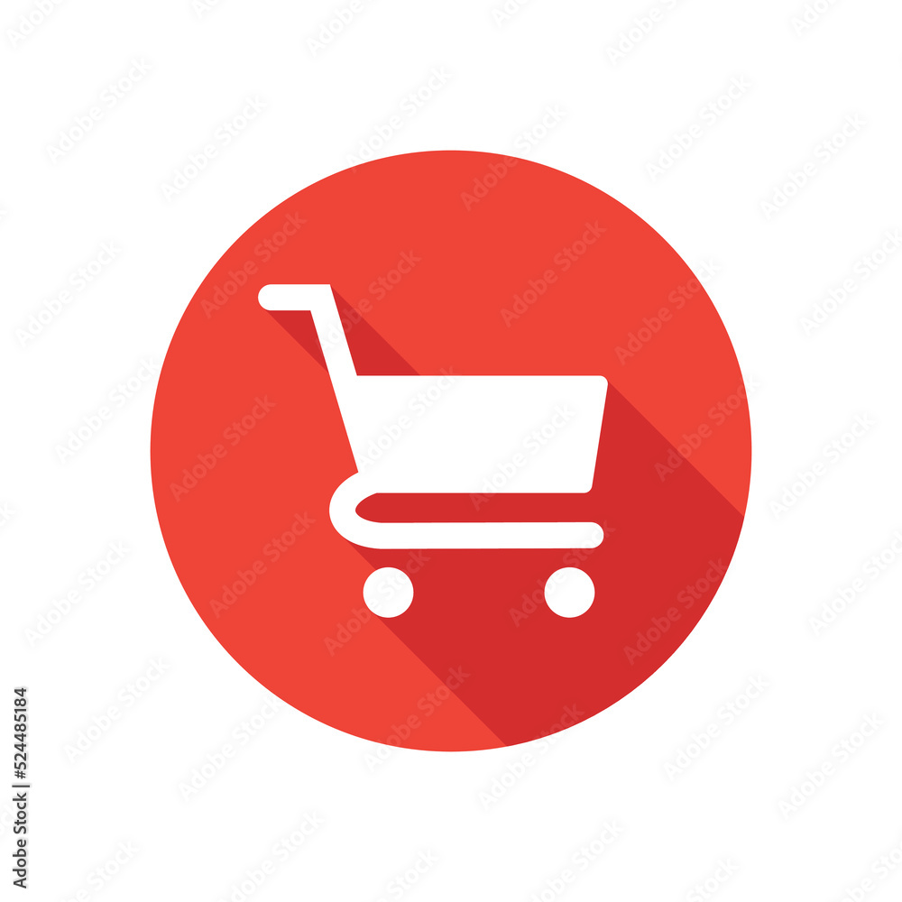 Button circle with shopping cart icon in red color. Vector illustration. Button circle with shopping cart icon in red color. Vector illustration.