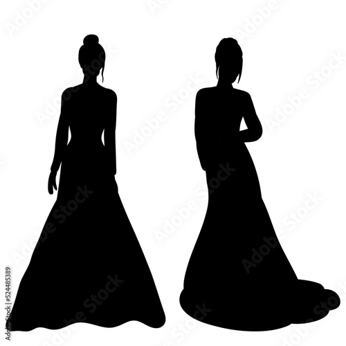 bride black silhouette on white background isolated, vector