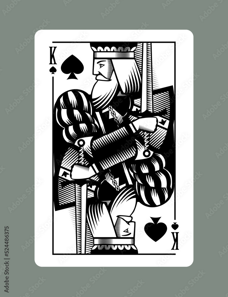 King playing card of Spades suit in vintage engraving drawing style