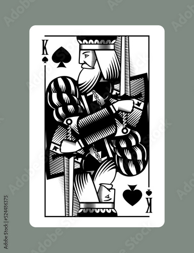 King playing card of Spades suit in vintage engraving drawing style