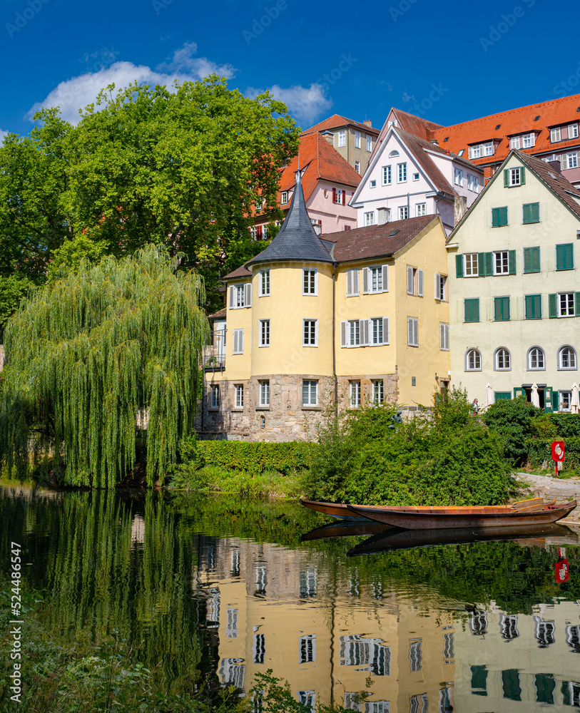 The Hölderlin Tower on the historic old town bank of the Neckar River in Tübingen
