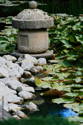 Stone lantern sculpture in a Japanese Zen garden