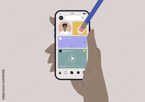 A social media censorship concept, a personal profile erased with a pencil eraser