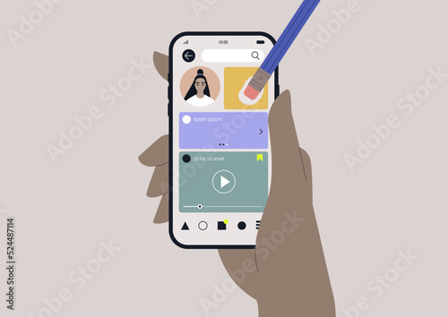 A social media censorship concept, a personal profile erased with a pencil eraser