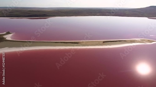 Salty Pink Lake Kayashskoe in Crimea as seen from a drone