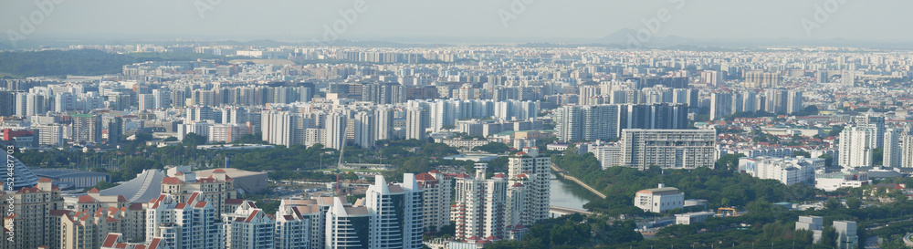 panorama view of singapore city buildings.