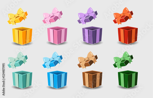 Open gift box with a ribbon bow on a gray background.
   Realistic vector icon for gift,
   birthday or wedding banners