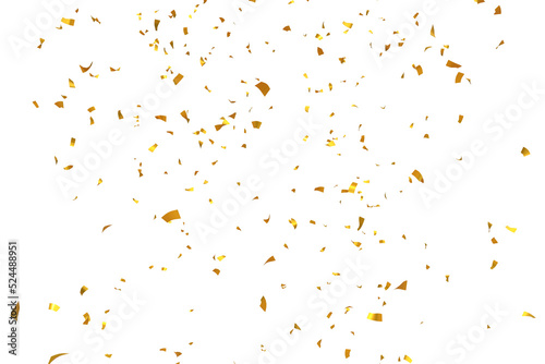 3d render of golden confetti falling on transparent background, anniversary, birthday or wedding celebration