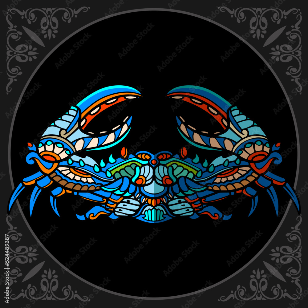 Colorful crab zentangle arts isolated on black background Colorful crab zentangle arts isolated on black background
