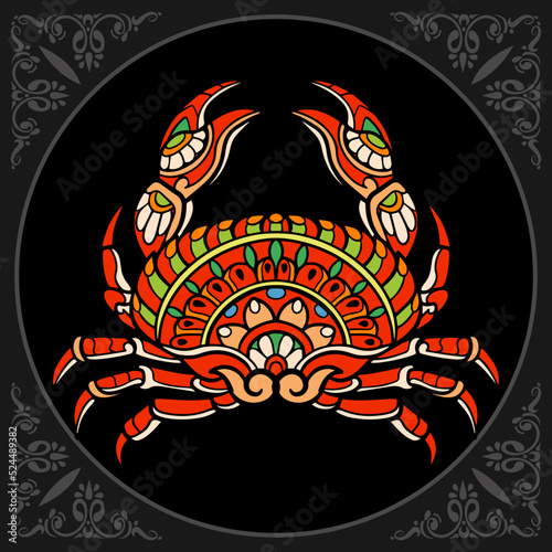 Colorful crab zentangle arts isolated on black background