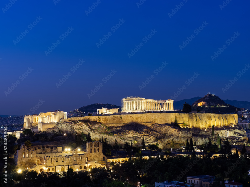 Acropolis in summer during blue hour