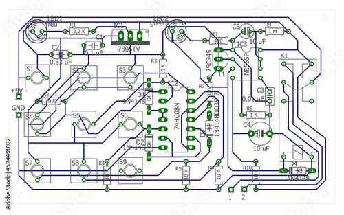 Electronic circuit board schema, Homemade electronic code castle, protecting entrance to device