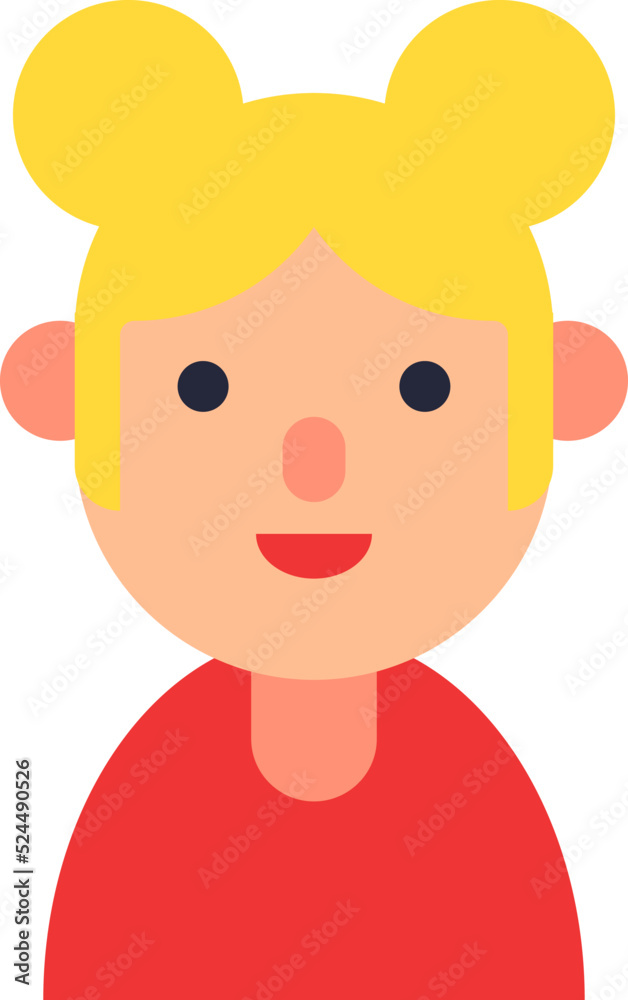 Vector flat illustration for web sites, apps, books, articles. Color illustration of young woman with blond hair and bundles. Flat avatar for applications Vector flat illustration for web sites, apps, books, articles. Color illustration of young woman with blond hair and bundles. Flat avatar for applications