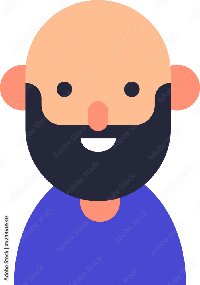Obraz premium Vector flat illustration for web sites, apps, books, articles. Color illustration of bearded man with bold head. Flat avatar for applications