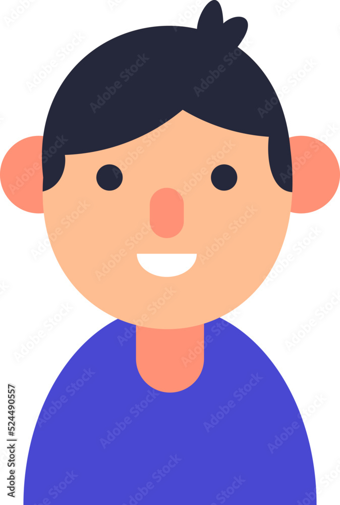 Vector flat illustration for web sites, apps, books, articles. Color illustration of boy with black hair. Flat avatar for applications Vector flat illustration for web sites, apps, books, articles. Color illustration of boy with black hair. Flat avatar for applications
