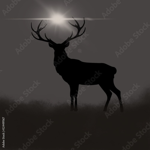 Minimalistic abstract background with a deer. Beautiful deer on abstract background. Creative background wallpaper template with deer. Beautiful background with deer and abstracts