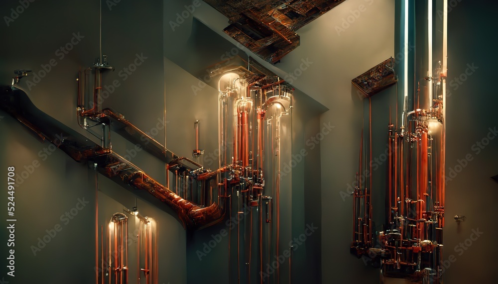 wall decoration with pipe and concrete wall, loft style ,interior ...