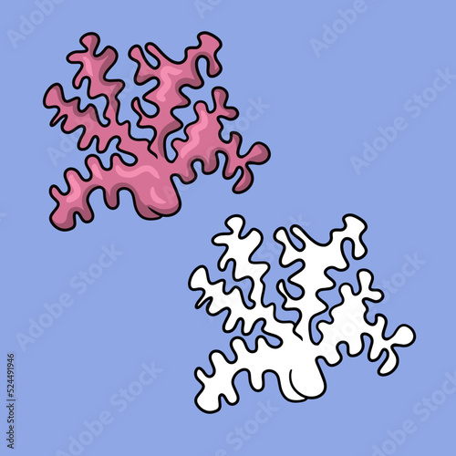 A set of pictures, a sprig of pink coral, inhabitants of the tropical sea, vector cartoon