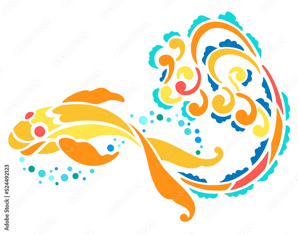 Fototapeta premium Fantasy goldfish in stencil style