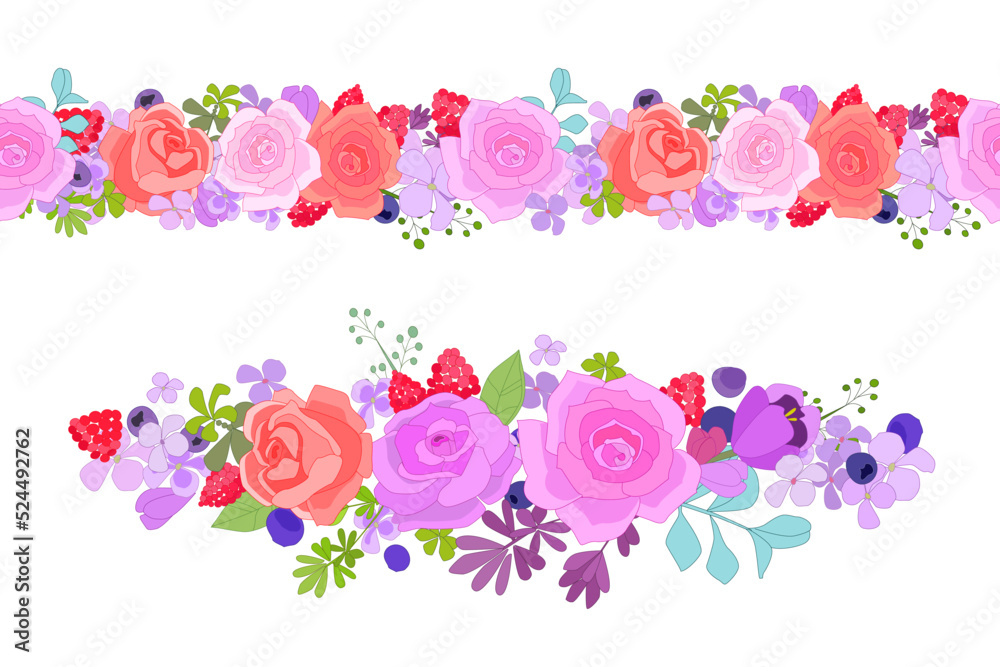 collection of decor elements. seamless border with roses for you