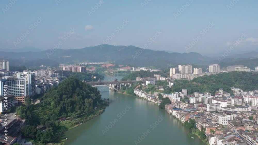 Aerial photography close-up of Sanjiang Wind and Rain Bridge Aerial photography close-up of Sanjiang Wind and Rain Bridge