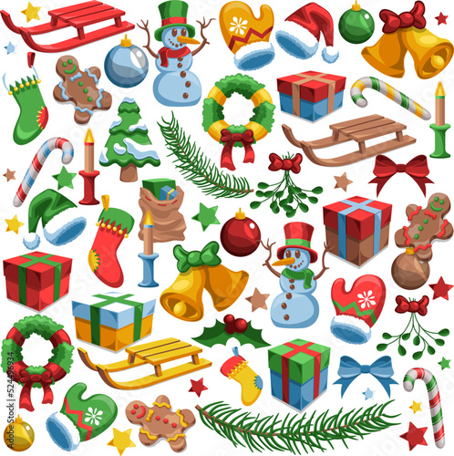 Christmas yuletide Themed Vector Ornaments Mega Pack Collection