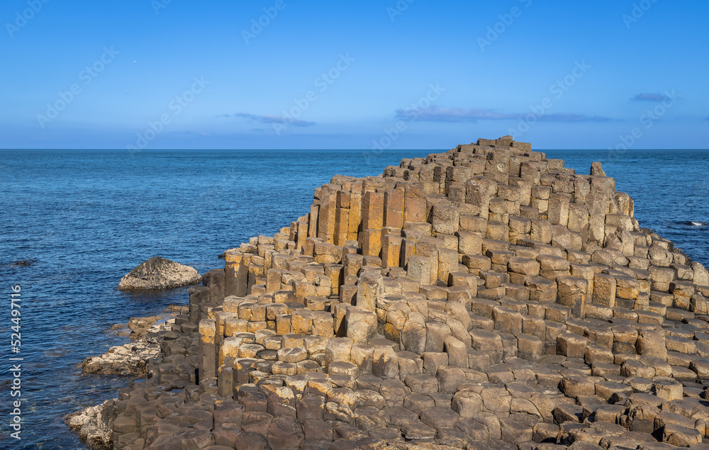 Seascapes in Giant's Causeway UNESCO World Heritage Site, this an area of about 40,000 interlocking hexagonal basalt columns.