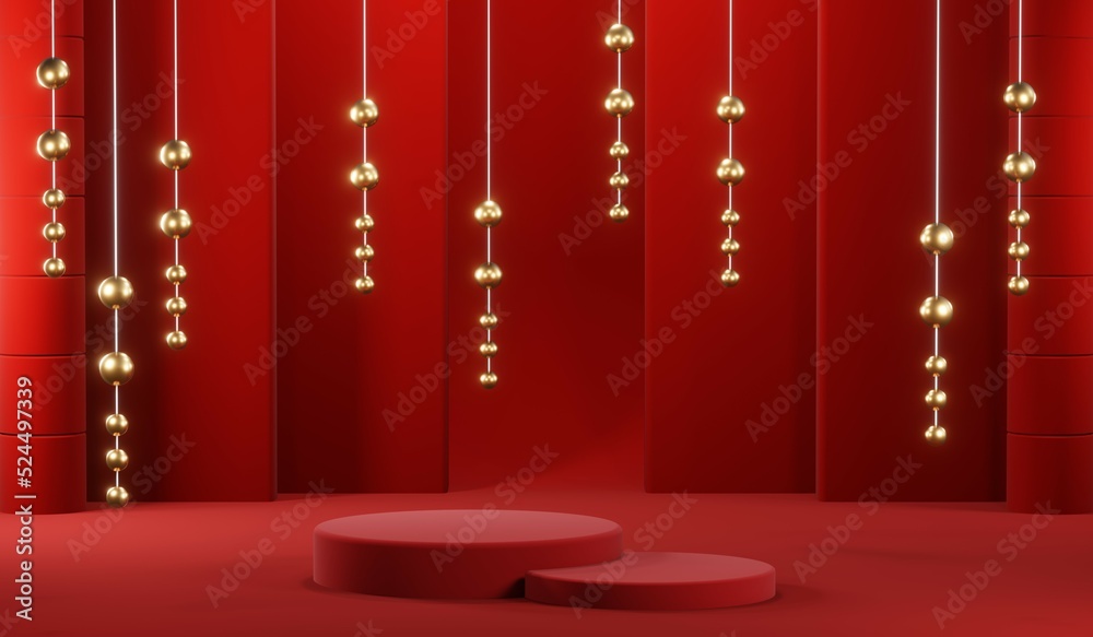 3D rendering of blank product background for cream cosmetics Modern red podium background