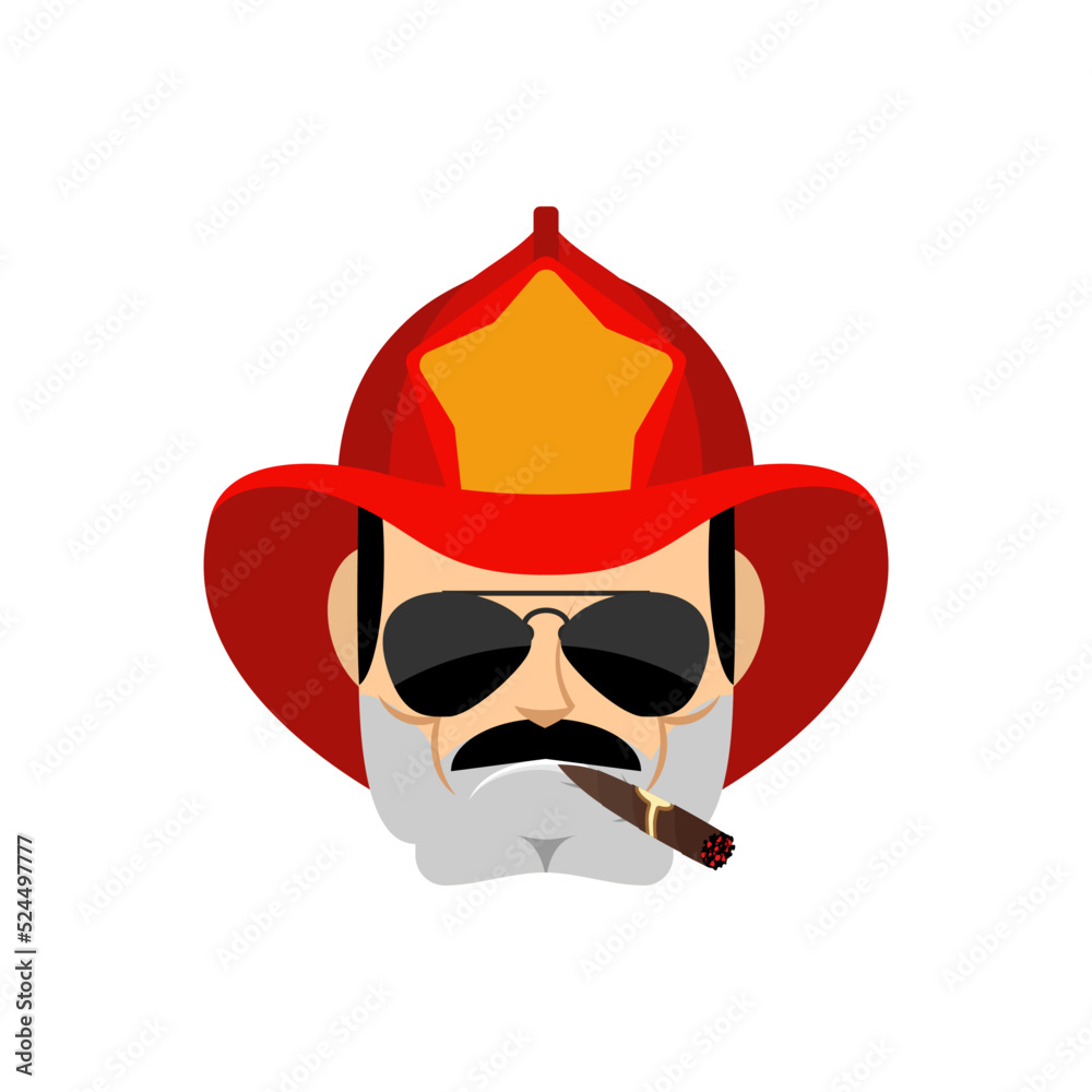 Firefighter Cool serious avatar of emotions. Fireman smoking cigar emoji. man strict
