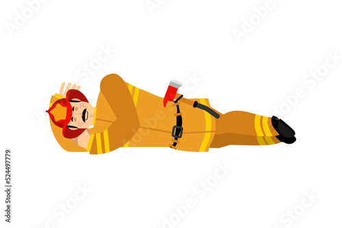 Firefighter sleeping isolated. Fireman asleep emotions