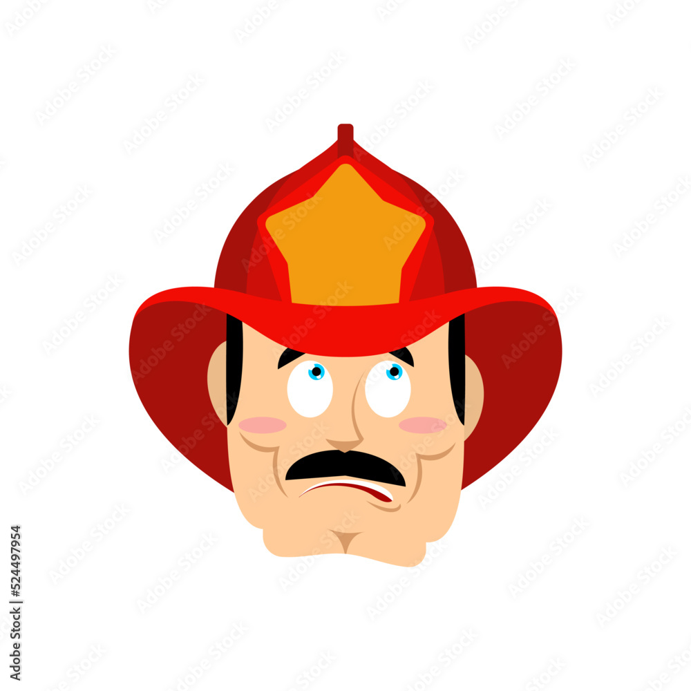 Firefighter confused emoji. Fireman is perplexed emotions. man surprise.