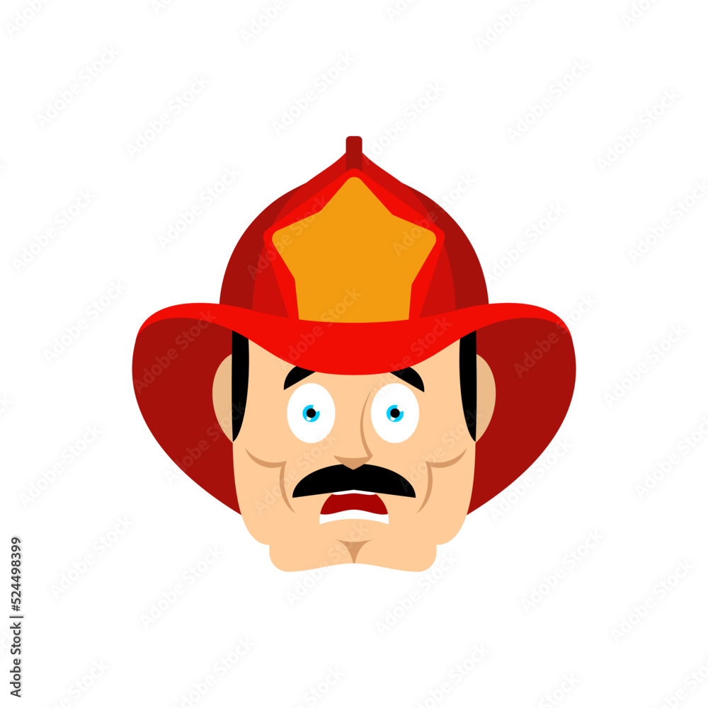 Firefighter scared OMG. Fireman Oh my God emoji. Frightened man