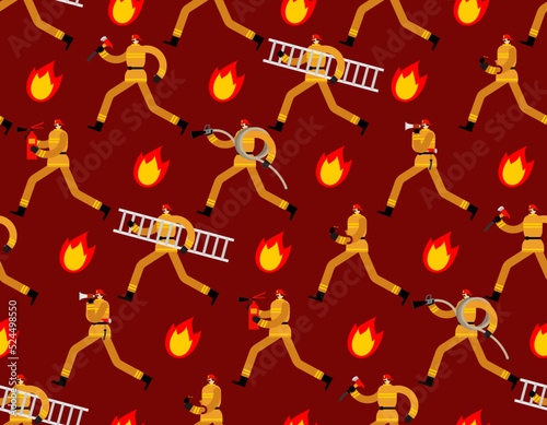 Firefighter pattern seamless. fireman background. firefighter run on fire texture