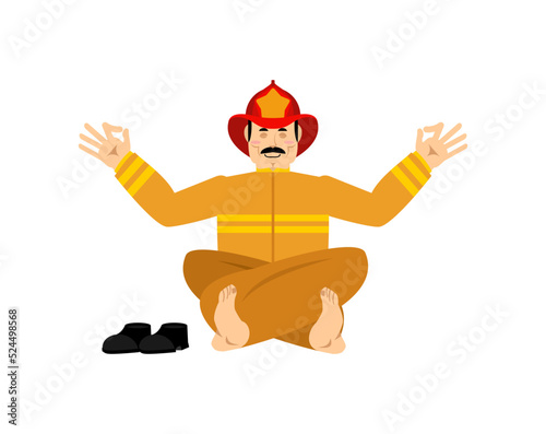 Firefighter yoga. Fireman yogi isolated. man Relaxation and meditation.