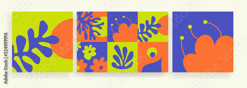 Colorful hand drawn repeatable abstract patterns include floral, botanic patterns and geometric organic shapes. Minimal monochromatic trendy abstract graphic elements. Vector illustration.