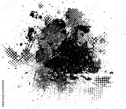 Glitch distorted geometric shape . Noise destroyed logo . Trendy defect error shapes . Glitched frame .Grunge textured . Distressed effect .Vector shapes with a halftone dots screen print texture.