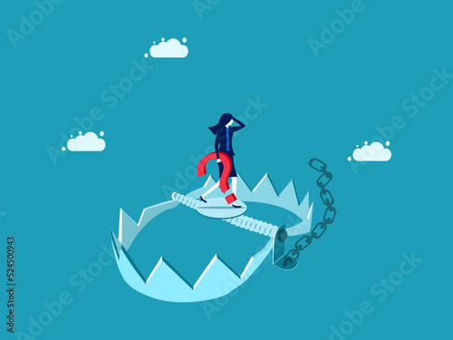 Thought trap. businesswoman trapped in a trap. business concept vector illustration